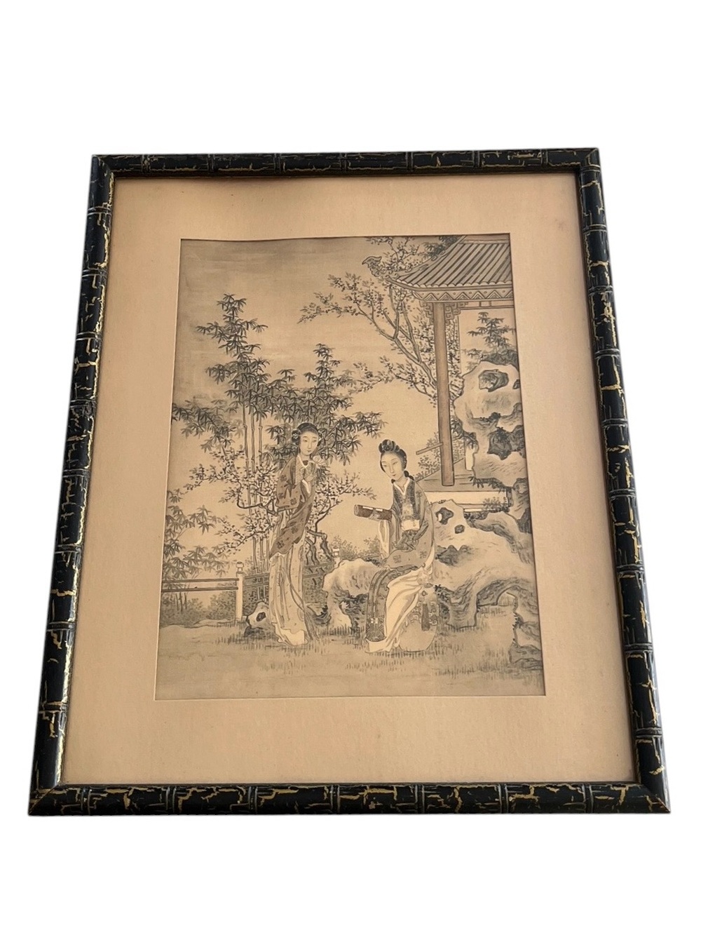 Antique Chinese Courtisan Framed Print Art Picture Publishing Company NYC 1940’s